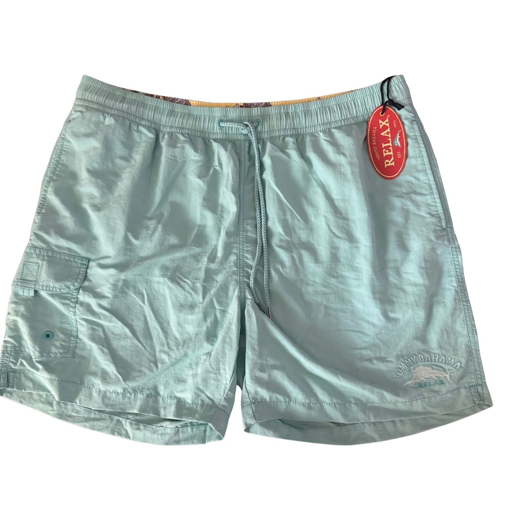 Tommy Bahama Relax Mens Swim Trunks Aqua Blue Cargo Pocket Shorts New Size XL